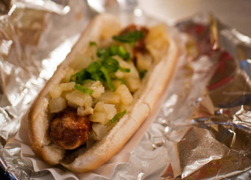 Hot dogs with pineapple bacon relish recipe 193 calories Happy Forks