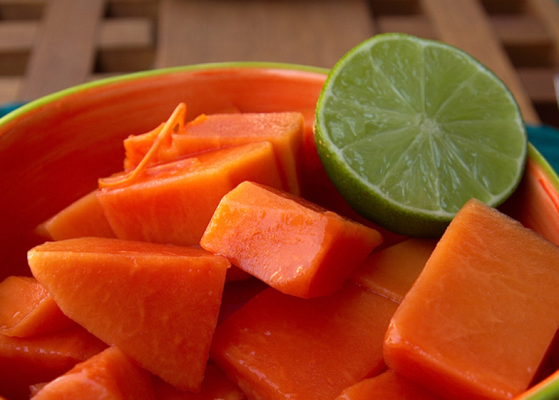 Papaya, prosciutto, and lime recipe 50 calories Happy Forks