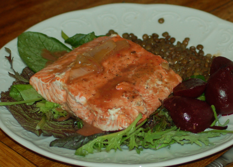 Baked maple salmon recipe 135 calories Happy Forks