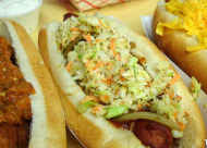 hot dogs with sriracha and asian slaw