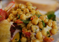lentil and chickpea salad with feta and tahini